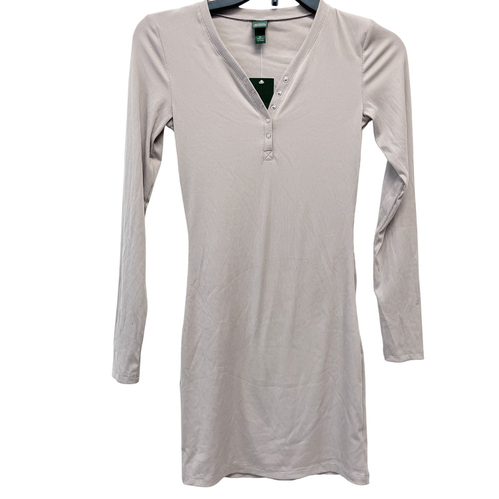Wild Fable Women's Taupe Ribbed Long Sleeve Henley Mini Bodycon Dress Size XS